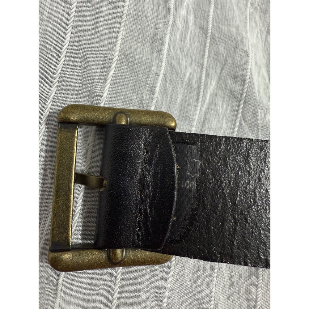 Zara Black Leather Chunky Antique Brass Chain Statement Belt 80 Geometric - Picture 4 of 5